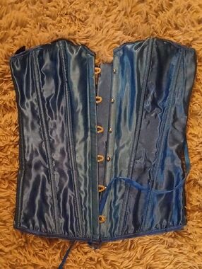 Satin Steel-Blue Corset Top